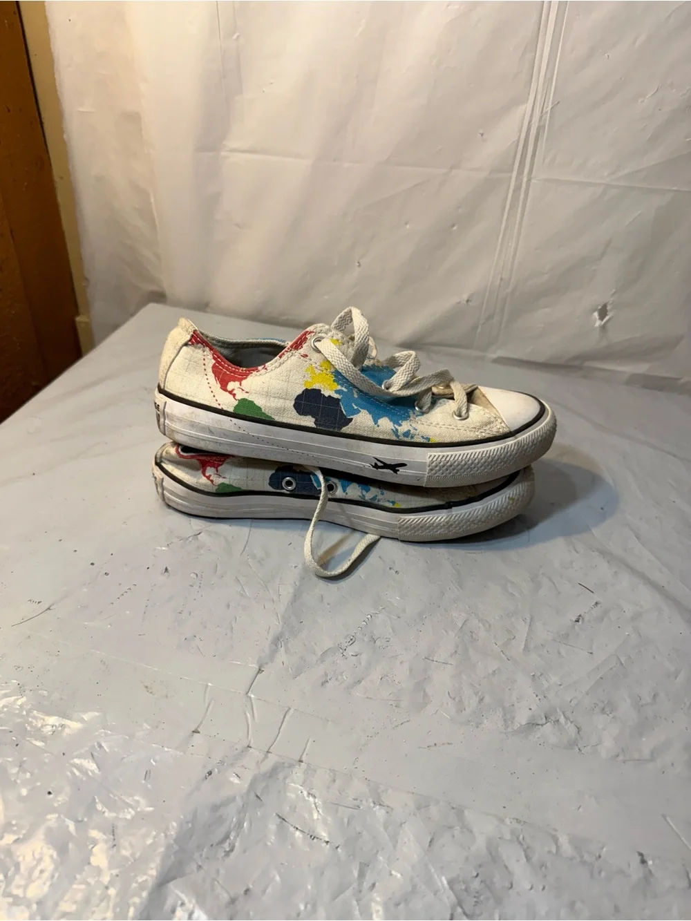 Converse All Star World Map print colorful sneakers Lace Up Shoes size 4
